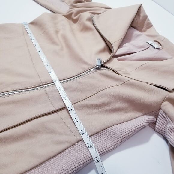 VINCE 100% Goat Leather Merino Wool Ribbed Trim Moto Jacket Double Zipper - Picture 10 of 14